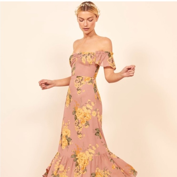 Reformation butterfly maxi dress in gwendolyn patter pink yellow floral ruffles - Picture 1 of 7